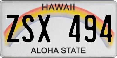 HI license plate ZSX494