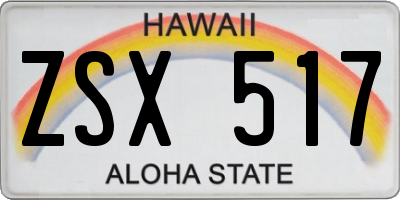 HI license plate ZSX517