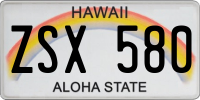 HI license plate ZSX580
