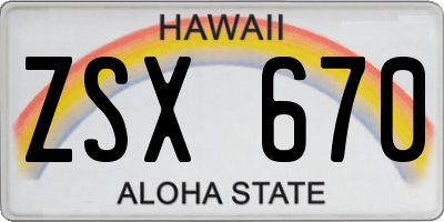 HI license plate ZSX670