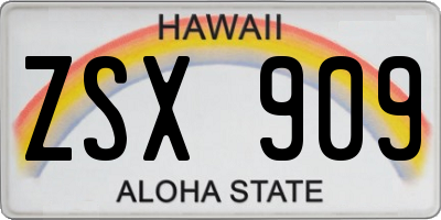 HI license plate ZSX909