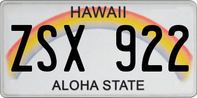 HI license plate ZSX922