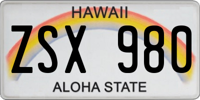HI license plate ZSX980