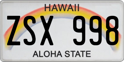 HI license plate ZSX998