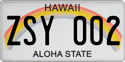 HI license plate ZSY002