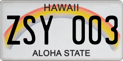 HI license plate ZSY003