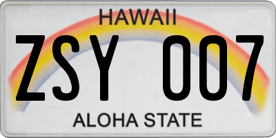 HI license plate ZSY007