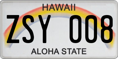 HI license plate ZSY008