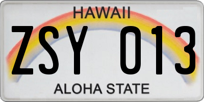 HI license plate ZSY013