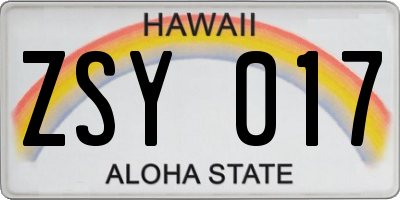 HI license plate ZSY017