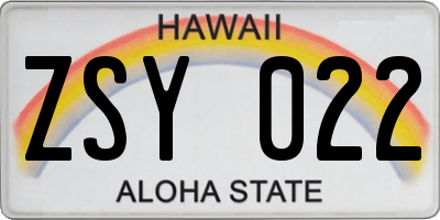 HI license plate ZSY022