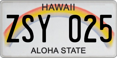 HI license plate ZSY025