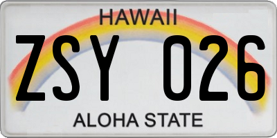 HI license plate ZSY026