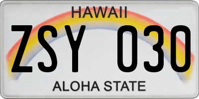 HI license plate ZSY030