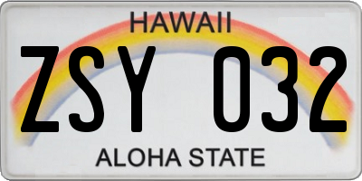 HI license plate ZSY032