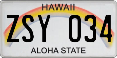 HI license plate ZSY034