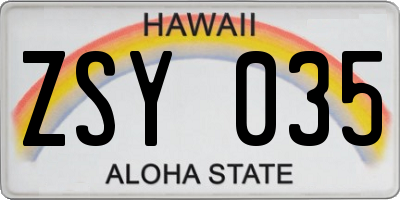 HI license plate ZSY035