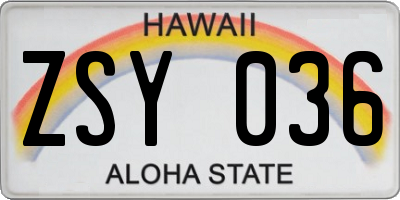 HI license plate ZSY036