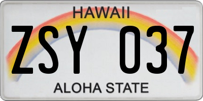 HI license plate ZSY037