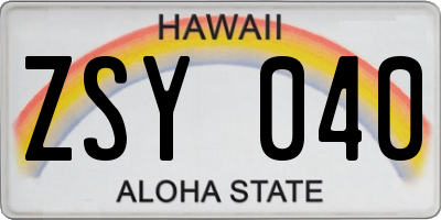 HI license plate ZSY040