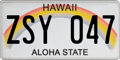 HI license plate ZSY047