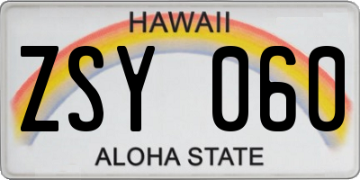 HI license plate ZSY060