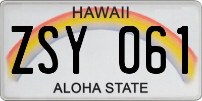 HI license plate ZSY061