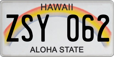 HI license plate ZSY062