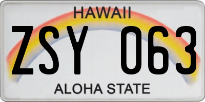 HI license plate ZSY063