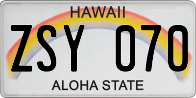HI license plate ZSY070