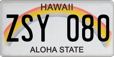 HI license plate ZSY080