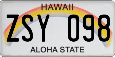 HI license plate ZSY098