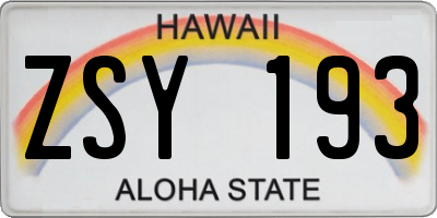 HI license plate ZSY193