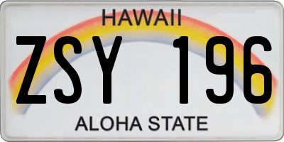 HI license plate ZSY196