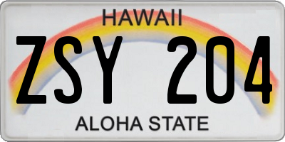 HI license plate ZSY204