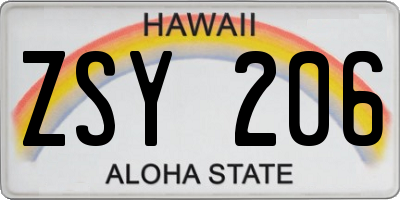 HI license plate ZSY206