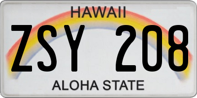 HI license plate ZSY208