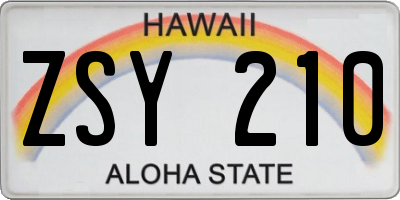 HI license plate ZSY210