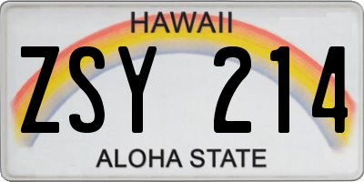 HI license plate ZSY214
