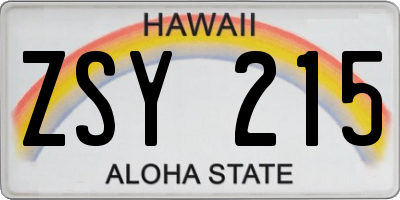 HI license plate ZSY215