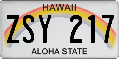 HI license plate ZSY217