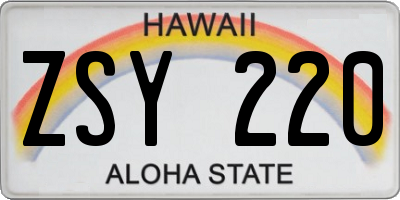 HI license plate ZSY220