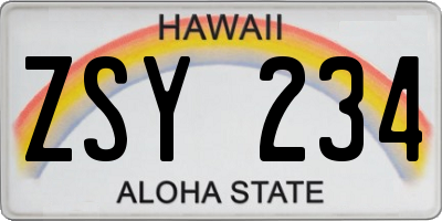 HI license plate ZSY234