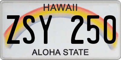 HI license plate ZSY250