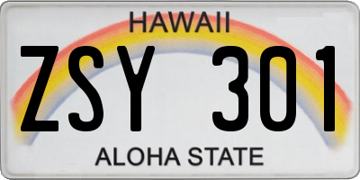HI license plate ZSY301