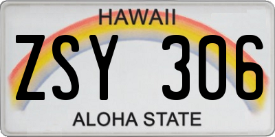 HI license plate ZSY306