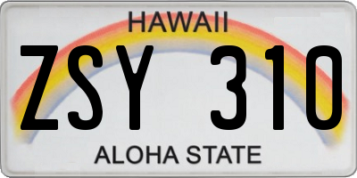 HI license plate ZSY310
