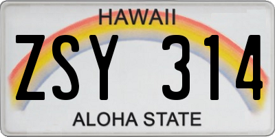 HI license plate ZSY314