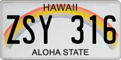 HI license plate ZSY316