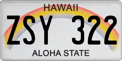 HI license plate ZSY322